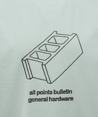 Light blue men's streetwear tee with black line art cinder block and text graphic on front