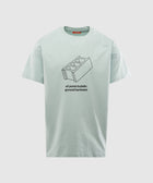 Light blue men's streetwear t-shirt with cinder block graphic and text on front