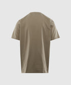 Back view of olive green short sleeve men's streetwear t-shirt on white background