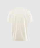 Back view of plain off-white men's streetwear t-shirt on light background