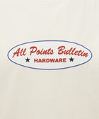 White streetwear T-shirt with 'All Points Bulletin Hardware' graphic and star accents