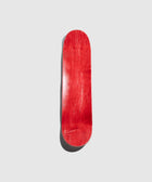 Red wooden skateboard deck on a plain white background