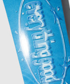 Blue skateboard deck with 'everything good' bubble text and splash graphics.