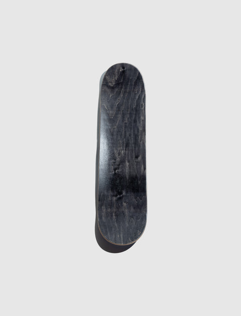 Black wooden skateboard deck on a plain white background