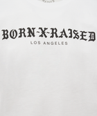 White streetwear t-shirt with Born X Raised Los Angeles black gothic text print