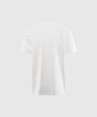 Back view of plain white men's streetwear t-shirt on light background