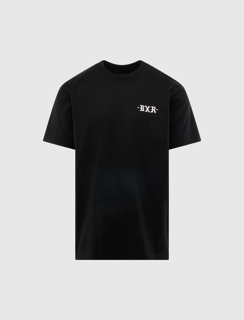 Black streetwear T-shirt with white BXR chest graphic, short sleeves, crew neck