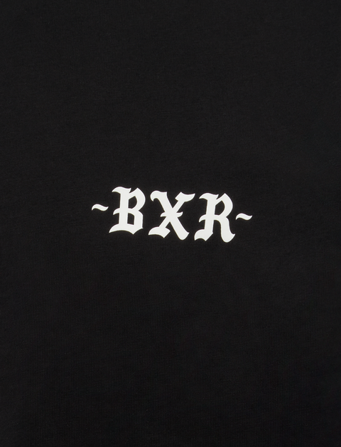 Black streetwear shirt with white BXR gothic text graphic