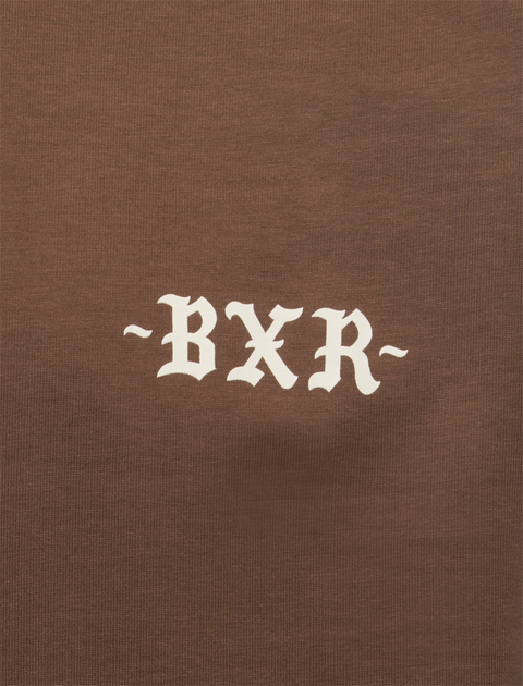 Brown streetwear shirt with white BXR text in old English font