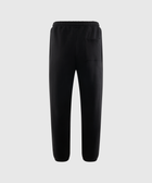 black men's streetwear jogger pants with elastic waistband and back pocket on white background