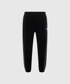Black men's streetwear jogger pants with side piping and drawstring waist