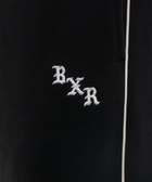 Black streetwear pants with white piping and BXRR embroidered logo detail