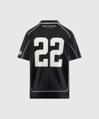 Black men's streetwear jersey with white number 22 and piping, Born X Raised Los Angeles text