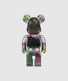 Iridescent bearbrick collectible figure with transparent body and circuit board details
