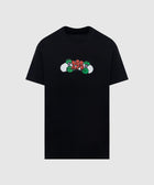 Black streetwear t-shirt with colorful skateboard graphic and APB text on chest