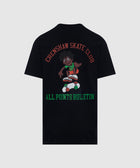 Black streetwear t-shirt with cartoon skateboard graphic, Crenshaw Skate Club and All Points Bulletin text