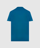 Back view of a plain blue men's short sleeve streetwear t-shirt on a white background