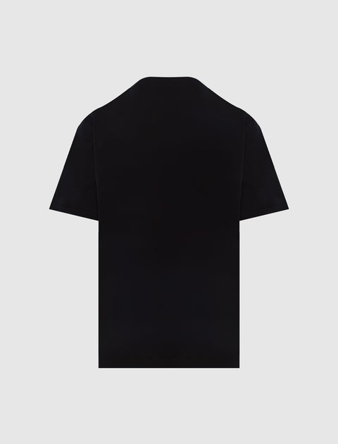 Back view of plain black short sleeve men's streetwear t-shirt on white background