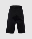 Back view of black men's streetwear shorts with belt loops and welt pockets
