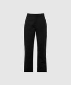 Men's black straight leg streetwear pants with belt loops on grey background