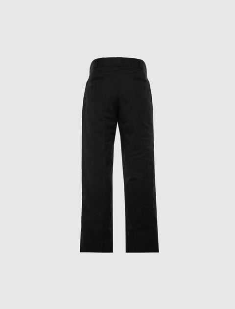Back view of black men's straight-leg streetwear pants with welt pockets