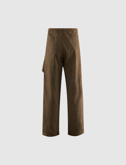 Back view of brown straight-leg men's streetwear pants with side pocket detail