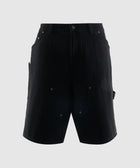 Men's black workwear shorts with utility pockets and belt loops on white background