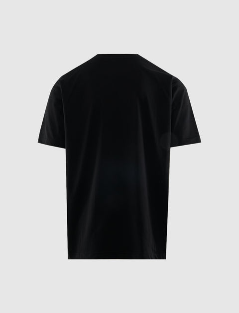 Back view of plain black men's short sleeve streetwear t-shirt on white background