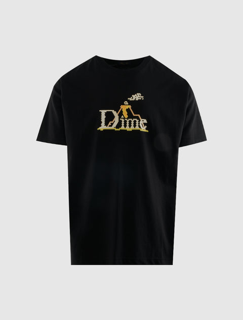 Black men's streetwear t-shirt with pixelated yellow and white front graphic design