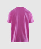 Back view of plain pink short sleeve men's streetwear t-shirt on white background