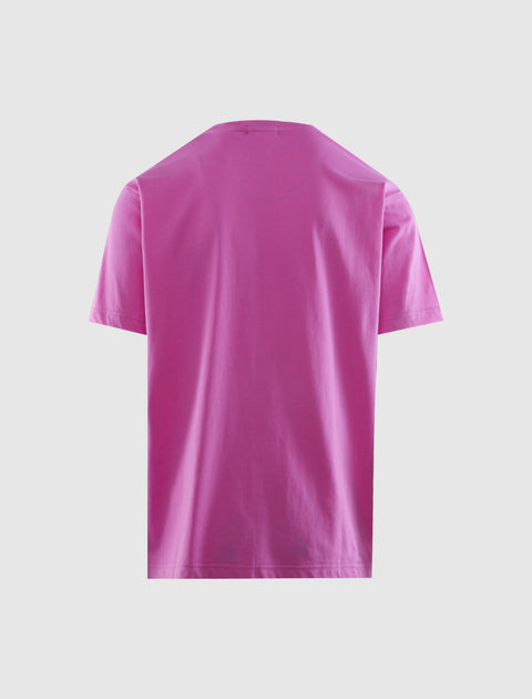 Back view of plain pink short sleeve men's streetwear t-shirt on white background