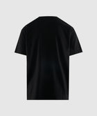 Back view of plain black men's short sleeve streetwear t-shirt on white background
