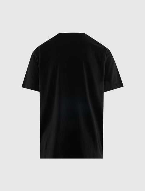 Back view of plain black men's short sleeve streetwear t-shirt on white background