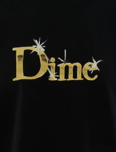 Black t-shirt with yellow 'Dime' logo and white star accents on chest