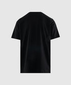 Back view of plain black short sleeve men's streetwear t-shirt on white background