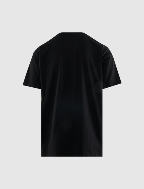 Back view of plain black short sleeve men's streetwear t-shirt on white background