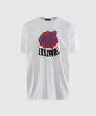 White streetwear t-shirt with abstract horse and red graphic print on front