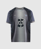 Gray streetwear graphic t-shirt with number 25, abstract patterns, and short sleeves