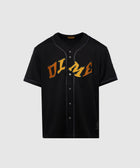 Black short-sleeve baseball jersey with yellow DIME logo and button front