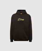 Black men's streetwear hoodie with yellow Dime logo, front kangaroo pocket, drawstring hood