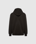 Back view of plain black men's streetwear hoodie on white background