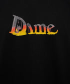Black streetwear t-shirt with bold metallic Dime logo and orange-yellow gradient