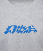 Light grey streetwear t-shirt with blue Dime logo and graphic characters on chest