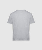 Back view of plain light grey men's streetwear t-shirt on white background