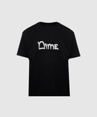 Black men's streetwear t-shirt with bold white graphic logo text on front.