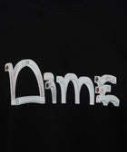 Black streetwear t-shirt with white Dime logo made of playing cards graphic on chest