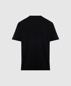 Back view of plain black men's streetwear short sleeve t-shirt on white background
