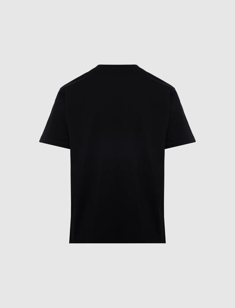 Back view of plain black men's streetwear short sleeve t-shirt on white background