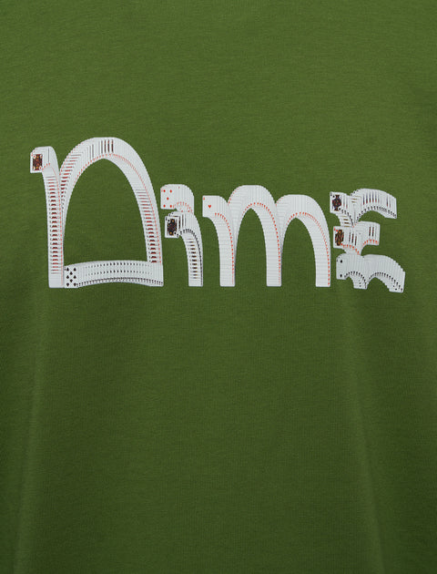 Olive green shirt with "Dime" text made from playing cards graphic