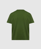 Back view of plain green men's short sleeve streetwear t-shirt on white background